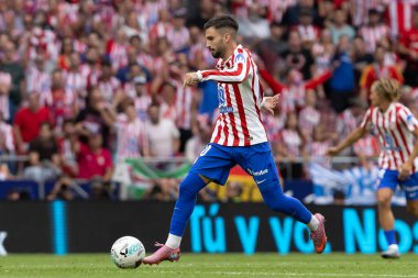 Madrid, İspanya - 27 Eylül 2025: Atletico Madrid ile Real Madrid arasındaki La Liga maçı İspanya 'nın başkentinde oynandı. Atletico Madrid oyuncuları. Futbol müsabakası. EA Spor Ligi.