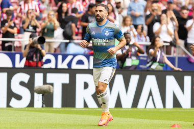 Madrid, İspanya - 27 Eylül 2025: Atletico Madrid ile Real Madrid arasındaki La Liga maçı İspanya 'nın başkentinde oynandı. Gerçek Madrid oyuncuları. Futbol müsabakası. EA Spor Ligi.