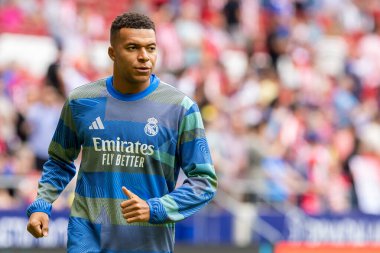 Madrid, İspanya - 27 Eylül 2025: Atletico Madrid ile Real Madrid arasındaki La Liga maçı İspanya 'nın başkentinde oynandı. Gerçek Madrid oyuncuları. Futbol müsabakası. EA Spor Ligi.