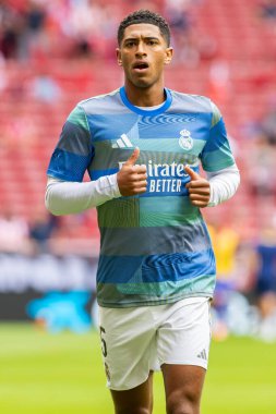 Madrid, İspanya - 27 Eylül 2025: Atletico Madrid ile Real Madrid arasındaki La Liga maçı İspanya 'nın başkentinde oynandı. Gerçek Madrid oyuncuları. Futbol müsabakası. EA Spor Ligi.