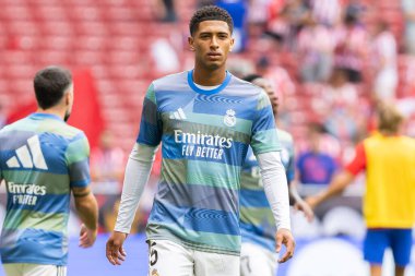 Madrid, İspanya - 27 Eylül 2025: Atletico Madrid ile Real Madrid arasındaki La Liga maçı İspanya 'nın başkentinde oynandı. Gerçek Madrid oyuncuları. Futbol müsabakası. EA Spor Ligi.