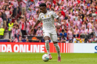 Madrid, İspanya - 27 Eylül 2025: Atletico Madrid ile Real Madrid arasındaki La Liga maçı İspanya 'nın başkentinde oynandı. Gerçek Madrid oyuncuları. Futbol müsabakası. EA Spor Ligi.