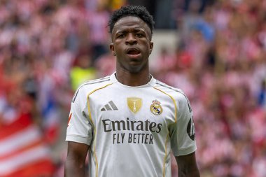 Madrid, İspanya - 27 Eylül 2025: Atletico Madrid ile Real Madrid arasındaki La Liga maçı İspanya 'nın başkentinde oynandı. Gerçek Madrid oyuncuları. Futbol müsabakası. EA Spor Ligi.