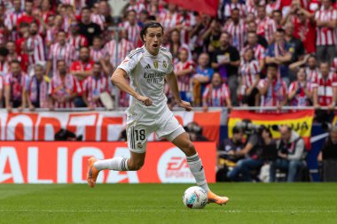 Madrid, İspanya - 27 Eylül 2025: Atletico Madrid ile Real Madrid arasındaki La Liga maçı İspanya 'nın başkentinde oynandı. Gerçek Madrid oyuncuları. Futbol müsabakası. EA Spor Ligi.