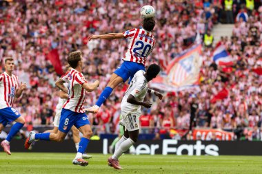 Madrid, İspanya - 27 Eylül 2025: Atletico Madrid ile Real Madrid arasındaki La Liga maçı İspanya 'nın başkentinde oynandı. Gerçek Madrid oyuncuları. Futbol müsabakası. EA Spor Ligi.