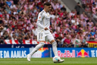 Madrid, İspanya - 27 Eylül 2025: Atletico Madrid ile Real Madrid arasındaki La Liga maçı İspanya 'nın başkentinde oynandı. Gerçek Madrid oyuncuları. Futbol müsabakası. EA Spor Ligi.