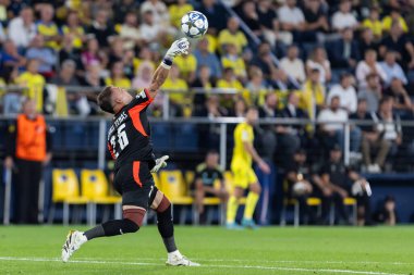 Villarreal, İspanya - 1 Ekim 2025: Villarreal FC ve Juventus Torino arasında Şampiyonlar Ligi maçı. Maç boyunca Villarreal FC oyuncuları.