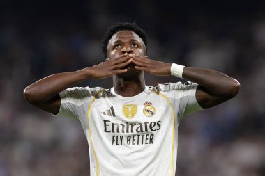 Madrid, İspanya - 4 Ekim 2025: Madrid ile Villarreal arasındaki La Liga maçı Madrid 'de oynandı. Maç sırasında Real Madrid oyuncuları. 15 kez Şampiyonlar Ligi şampiyonu. Beyazlar.