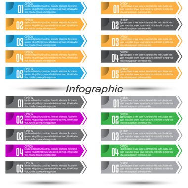 Adımları ve seçenekleri olan koleksiyon bilgi grafikleri, iş tasarımı ve web sitesi şablonu afişi.