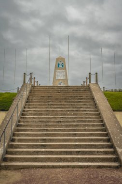 Utah beach landingsmuseum, monuments from the divisions who fought on Utah beach. Normandy France 4 februari 2023.