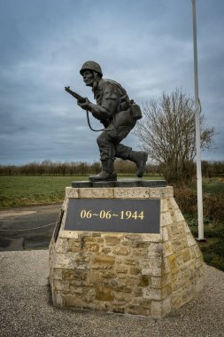 Statue and Memorial of Major Dick Richard Winters at Utah Beach, Normandy, France 6 Februari 2023