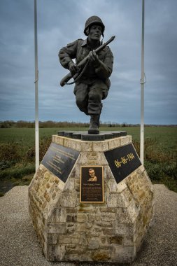 Statue and Memorial of Major Dick Richard Winters at Utah Beach, Normandy, France 6 Februari 2023