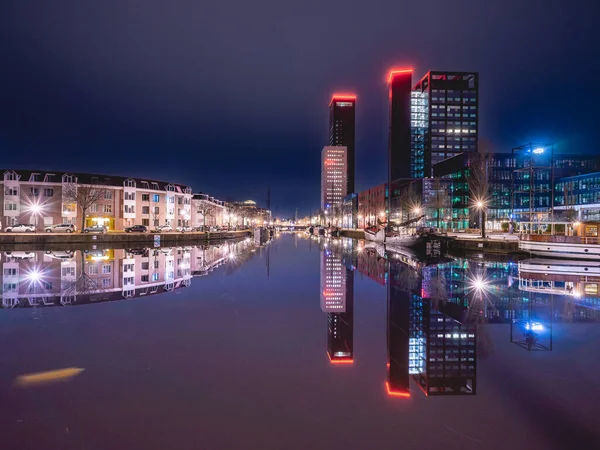 Skyline Leeuwarden Nederländerna Vid Nicht Februari 2023 — Stockfoto