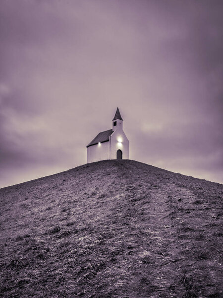 White little church on top of  the hill, De Terp Leidsenveen The Hague The Netherlands