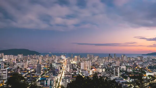 Panoramatický Výhled Siluety Města Santos Brazílie Noci — Stock fotografie