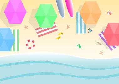 Yaz tatili plajının düz çizimi.