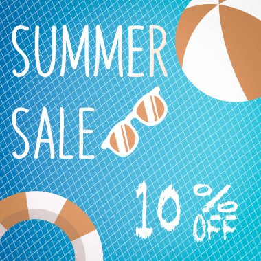 Banner for Summer sale discount. with summer related items in the background. clipart
