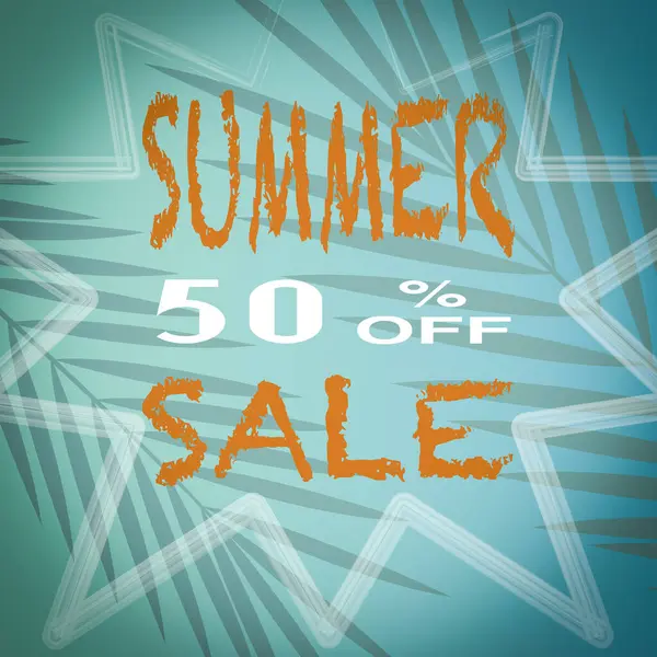 stock image Banner summer sale, With a turquoise background with palm tree leaves.