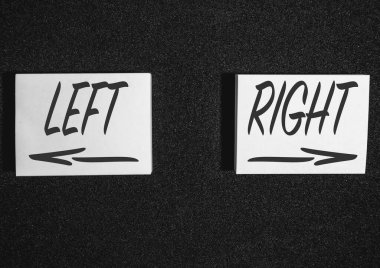 Two  sticky notes on a black background with left and right. clipart