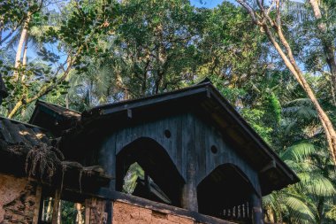 Brezilya, So Paulo 'daki Jardim Botanik Bahçesi' nde terk edilmiş eski ahşap bir ev..