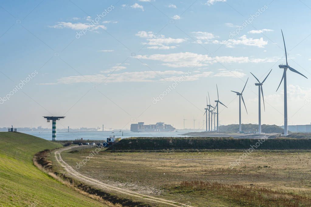 October 25, 2024. Maasvlakte Rotterdam, The Netherlands. A group of Windmills at The Maasvlakte, Rotterdam.