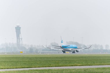 November 8, 2024. Schiphol, Netherlands. A KLM plane land at Schiphol. clipart