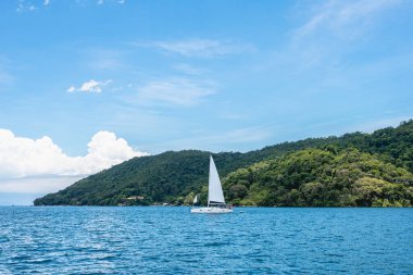 Paraty, Brezilya 'nın sularında beyaz yelkenli.