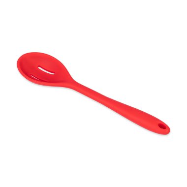 Red silicon spoon isolated over white background.