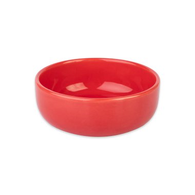 Red ceramic bowl isolated over white background.