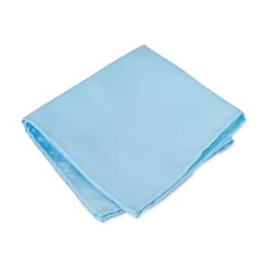 Folded light blue tissue napkin isolated over white background.