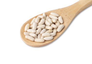 White beans in a spoon isolated over white background.