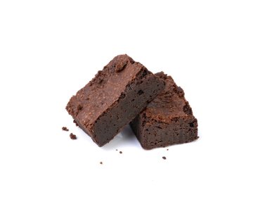 Two pieces of brownies isolated over white background.