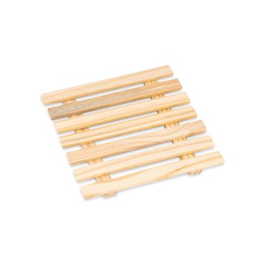 Wooden trivet mat isolated over white background.
