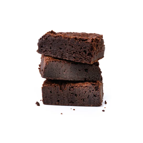 Tres Piezas Brownies Apilados Aislados Sobre Fondo Blanco — Foto de Stock