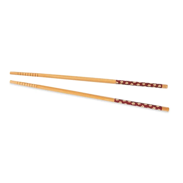 Pair Bambu Decorated Chopsticks Isolated White Background — Fotografia de Stock