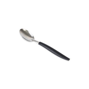 Metal ve plastik kaşık beyaz arkaplan üzerinde izole.