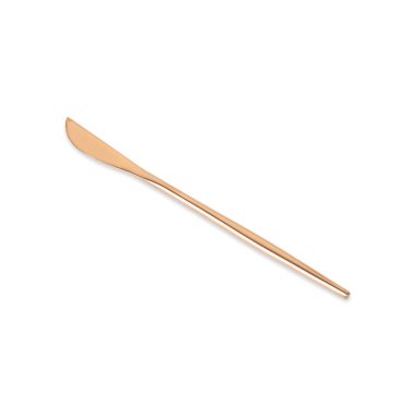 Golden metal knife isolated over white background.
