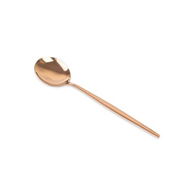Beyaz arkaplanda izole edilmiş altın metal kaşık.