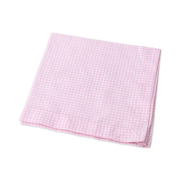 Gevouwen Geruite Roze Witte Zakdoek Servet Geïsoleerd Witte Achtergrond — Stockfoto