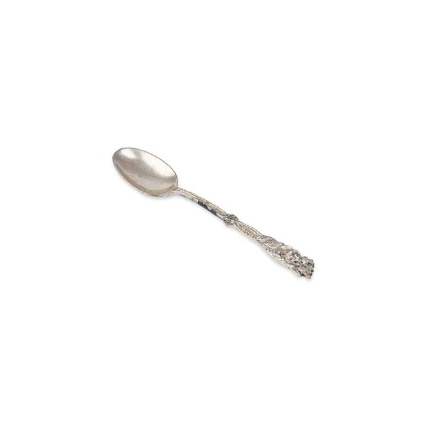 Old Decorated Metal Spoon Isolated White Background — Stock Photo, Image
