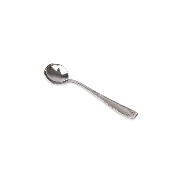 Old Decorated Metal Dessert Spoon Isolated White Background — Stock Photo, Image
