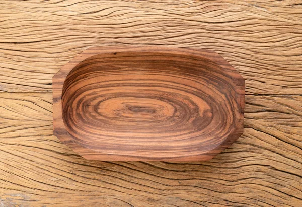 Empty Handmade Wooden Bowl Wooden Table — Stock Photo, Image