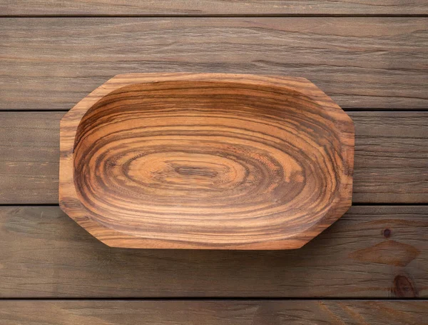 Prázdná Ručně Vyrobená Dřevěná Mísa Dřevěném Stole — Stock fotografie