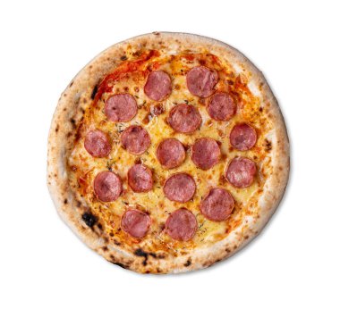 Calabrese sosis tarzı pizza beyaz arka planda izole edilmiş..