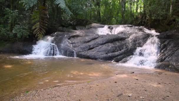 Wodospad Skały Rzeka Płynące Lesie Brazylii — Wideo stockowe
