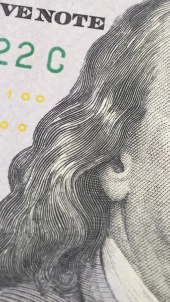Primer Plano Billete Cien Dólares Que Muestra Benjamin Franklin — Vídeos de Stock