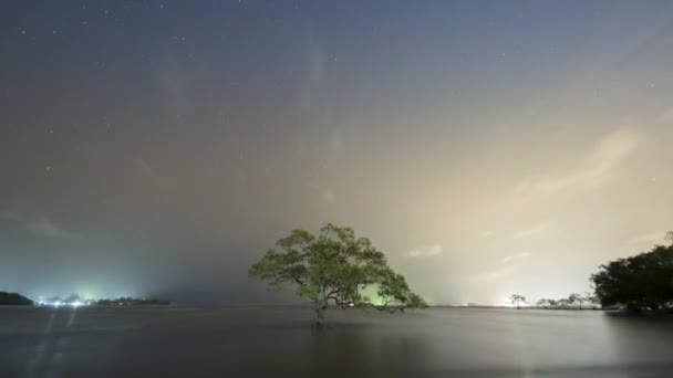 Ένα Αστέρι Milkyway Στο Κοντινό Ουρανό Συννεφιά Στην Παραλία — Αρχείο Βίντεο