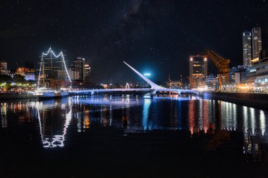 Sıcak bir bahar gecesinde Puerto Madero 'nun manzarası                            