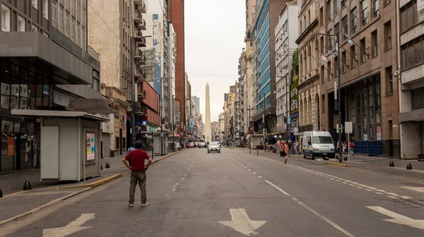Vista Paisagem Avenida Corrientes Com Obelisco Segundo Plano — Fotografia de Stock