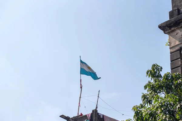 Bandera Argentina Ondea Azotea Del Edificio — Foto de Stock